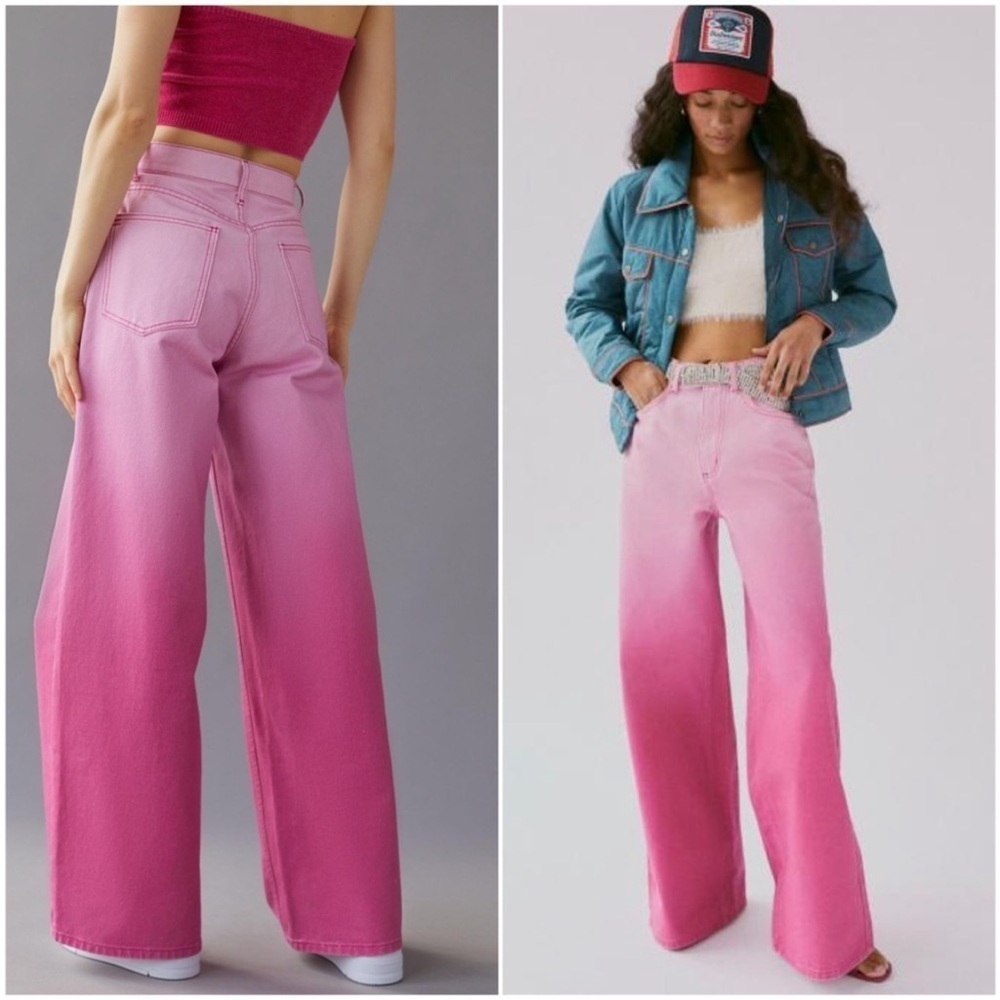 Urban Outfitters BDG Ombre Pink Skater Baggy Wide Leg Jeans Sz 26
